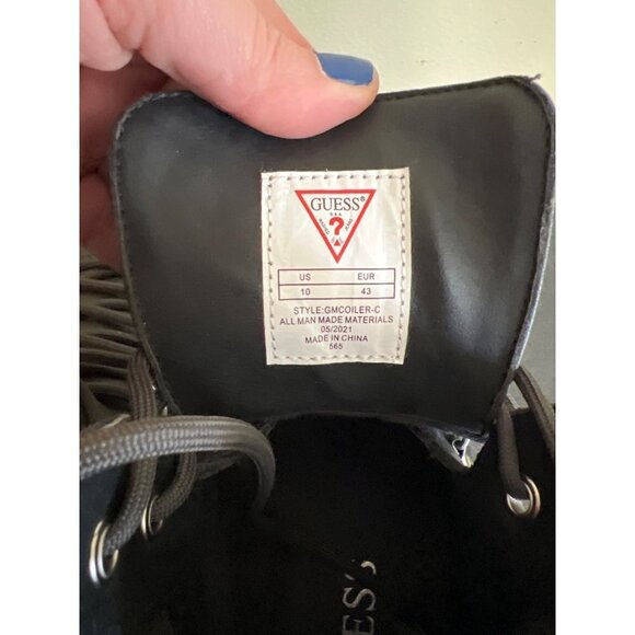 Mens Guess Black Leather Hiking Boots Lace-Up Style US 10 Gorpcore Vegan - Picture 2 of 8